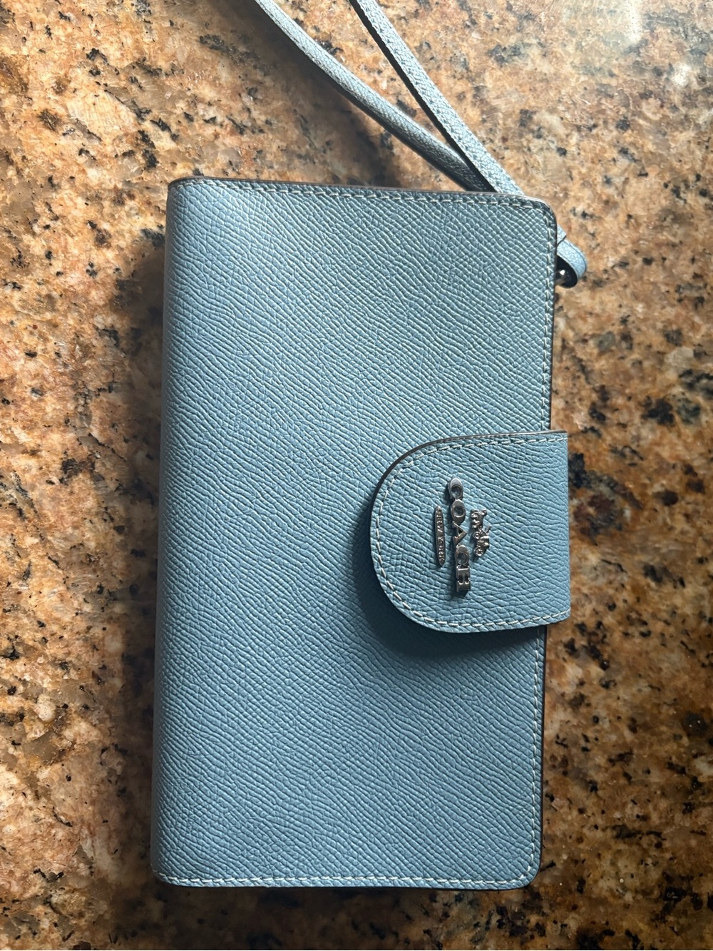 Coach Textured Leather Wristlet Wallet in Light Blue
